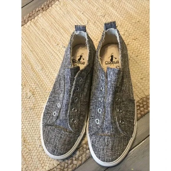 Corkys Babalu Tweed Gray Slip On Casual Sneakers Shoes Womens Sz 8 - Picture 5 of 8
